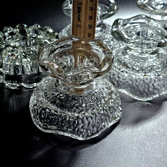 vtg assorted glass taper candleholders lot/6 wedding decor tablesettings low - Picture 7 of 9